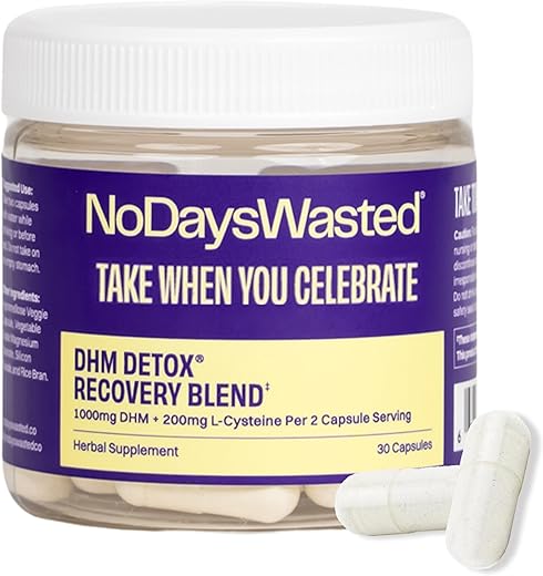 No Days Wasted - DHM Detox: Cápsulas para Desintoxicação, 30 Unidades (15 Porções) – Frasco – Tome à Noite para um Melhor Dia Seguinte e Recuperação