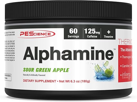Alphamine: Pó Energético Termogênico com L-Carnitina, Sabor Maçã Verde, 60 Porções - PEScience