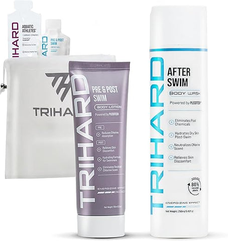 TRIHARD - Conjunto de Cuidados com a Pele Ultimate Chlorine Defense – Loção Corporal e Gel de Banho | Proteção Pré-Natação, Remoção de Cloro Pós-Natação e Hidratação para a Pele de Nadadores