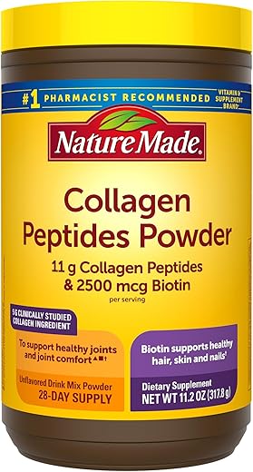 Colágeno em Pó Tipo 1 e 3, Suporte para Articulações, Sem Sabor, Sem Açúcar, Amigo do Keto com Biotina para Cabelo e Pele - Nature Made