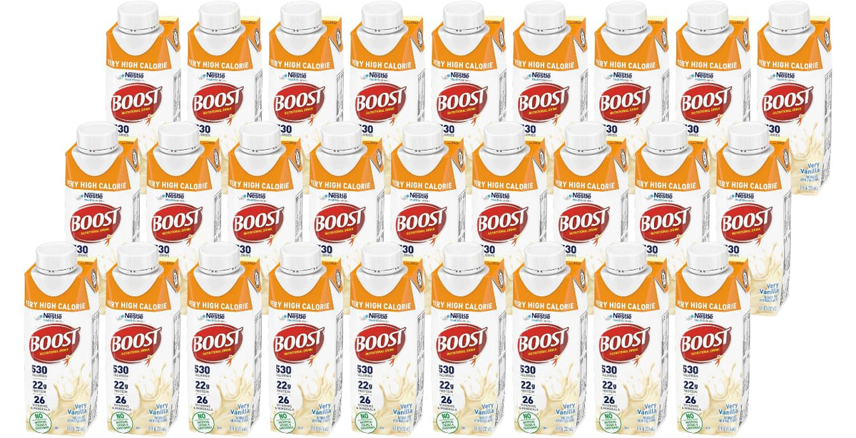 BOOST - Boost Bebida Nutricional Muito Calórica, Sabor Baunilha, Caixa de 8 Onças, Pacote com 27 – Marca Boost