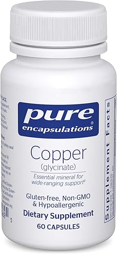 Copper Glycinate 60’s – Suplemento de Cobre 2 mg, Suporta a Formação de Glóbulos Vermelhos* – Auxilia o Metabolismo Energético – Não-OGM - Pure Encapsulations