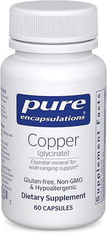Copper Glycinate 60’s – Suplemento de Cobre 2 mg, Suporta a Formação de Glóbulos Vermelhos* – Auxilia o Metabolismo Energético – Não-OGM - Pure Encapsulations