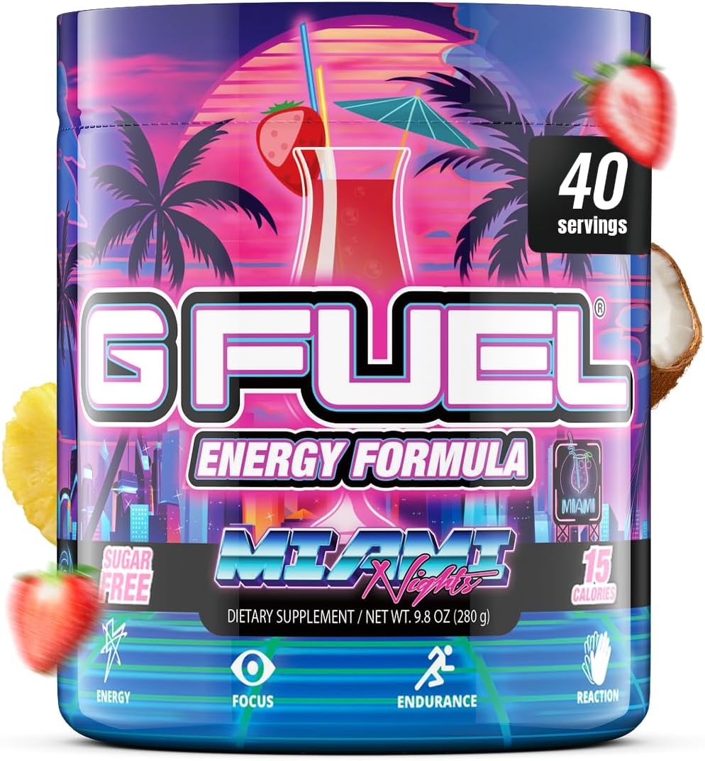 Miami Nights: Pó Energético Sabor Morango Pina Colada, Aumenta o Foco, Zero Açúcar, Fortalece a Imunidade - G Fuel