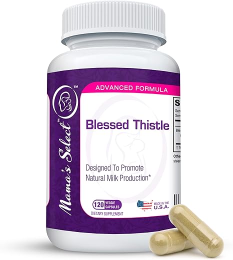 Mama's Select - Mama’s Select Blessed Thistle – Suplemento de Aleitamento Materno 800mg, Suporte à Lactação para Aumento do Leite Materno – 120 Cápsulas Veganas