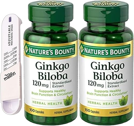 moofin - Nature’s Ginkgo Biloba 120mg, 100 Ct com Colher Medidora, Suplemento para Suporte Cerebral, Memória e Concentração, Promotor de Saúde Cognitiva, Cápsulas de Ginkgo Biloba, Uso Diário Fácil