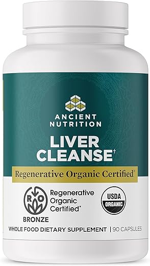 Limpeza do Fígado Certificada Orgânica Regenerativa com Cardo Mariano e Bardana – 60 cápsulas - Ancient Nutrition