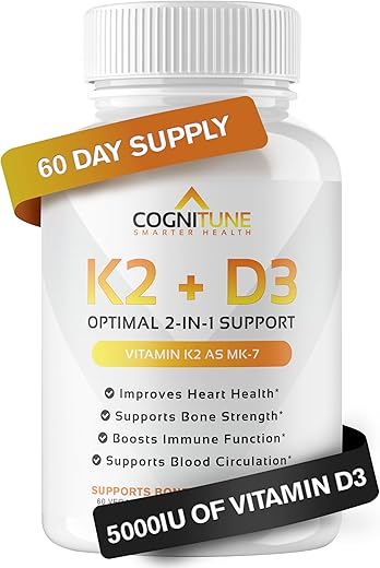 CogniTune - Vitamina D3 5000 UI com Vitamina K2 (MK7) – Imunidade e Saúde do Coração – Marca Premium