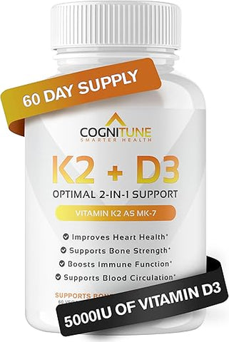 CogniTune - Vitamina D3 5000 UI com Vitamina K2 (MK7) – Imunidade e Saúde do Coração – Marca Premium
