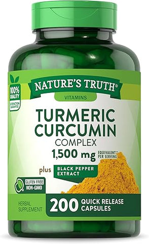 Nature's Truth - Nature’s Truth Complexo de Curcumina de Açafrão-da-terra | 1500mg | 200 Cápsulas | com Extrato de Pimenta Preta | Não-OGM