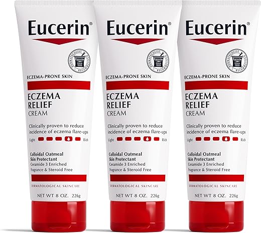 Creme Alívio de Eczema, Loção Corporal para Pele Propensa a Eczema, Creme Hidratante para Eczema, Hidratante Corporal, Multi-Pack, 240 ml (3 Tubos) - Eucerin