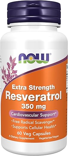 Resveratrol Extra Forte 350mg – Extrato Natural de Resveratrol Trans de 700mg da Erva-de-São-João-Japonês, 60 Cápsulas Vegetais - NOW Foods