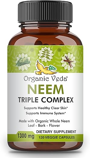 Cápsulas de Neem com Extrato Triplo de Folha e Casca de Neem - Organic Veda