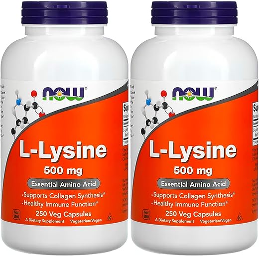 L-Lisina 500 mg, 250 Cápsulas (Pacote com 2) – Aumente sua saúde com L-Lisina de alta qualidade - NOW Foods