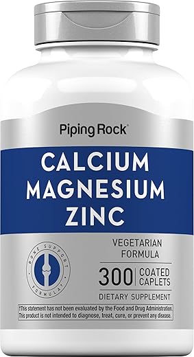 Suplemento de Cálcio Magnésio Zinco | 300 Comprimidos Revestidos | Livre de Transgênicos, Sem Glúten - Piping Rock