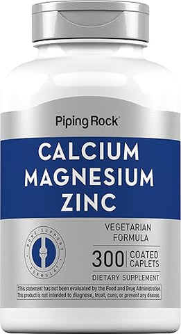 Suplemento de Cálcio Magnésio Zinco | 300 Comprimidos Revestidos | Livre de Transgênicos, Sem Glúten - Piping Rock