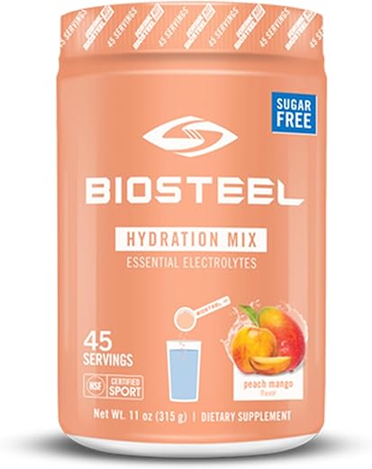 BIOSTEEL - BioSteel Zero Sugar Hydration Mix: Hidratação saborosa com 5 eletrólitos essenciais, sabor pêssego manga, 45 porções por embalagem