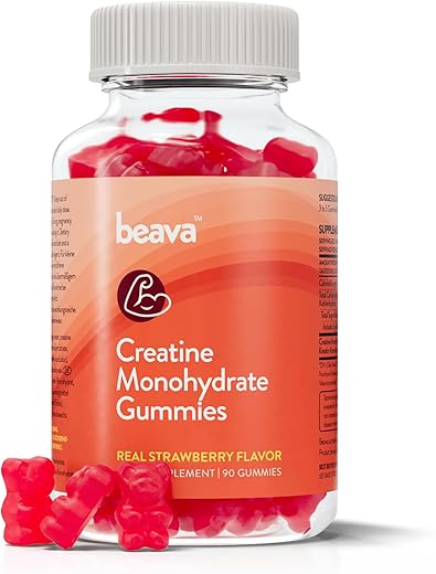 beava - Gummies de Creatina Monohidratada – 30 Porções – Mastigáveis Veganos de Creatina para Crescimento Muscular, Recuperação Muscular, Recuperação de Treino, Resistência Anaeróbica – Sem Fase de Carregamento – Sem Inchaço – Marca do Produto