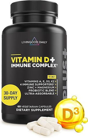 Livingood Daily - Livingood – Suplemento Vitamínico Diário de Vitamina D3 K2 4000 UI, 9 em 1 para Suporte Imunológico – Com Vitaminas D, A, E, K2, Zinco, Magnésio