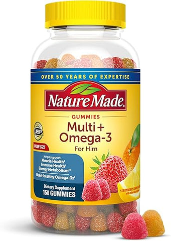 Multivitamínico para Homens com Ômega-3, Vitaminas Masculinas para Suporte Nutricional Diário, Multivitamínico para Homens, 150 Gomas de Vitaminas e Minerais, Suprimento de 75 Dias - Nature Made