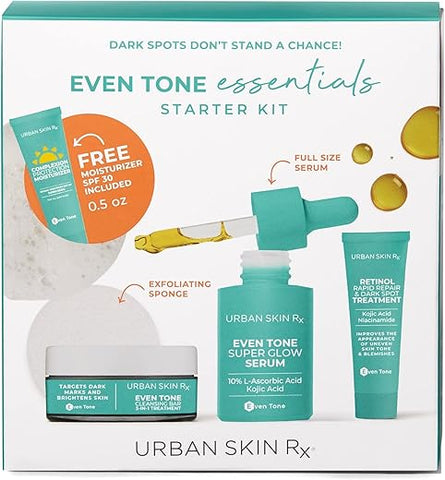 Kit Inicial Urban Skin Rx Even Tone Essentials | Regime Diário com 4 Produtos Principais Formulados para Limpar, Tonificar e Proteger para uma Pele Visivelmente Mais Brilhante e Uniforme