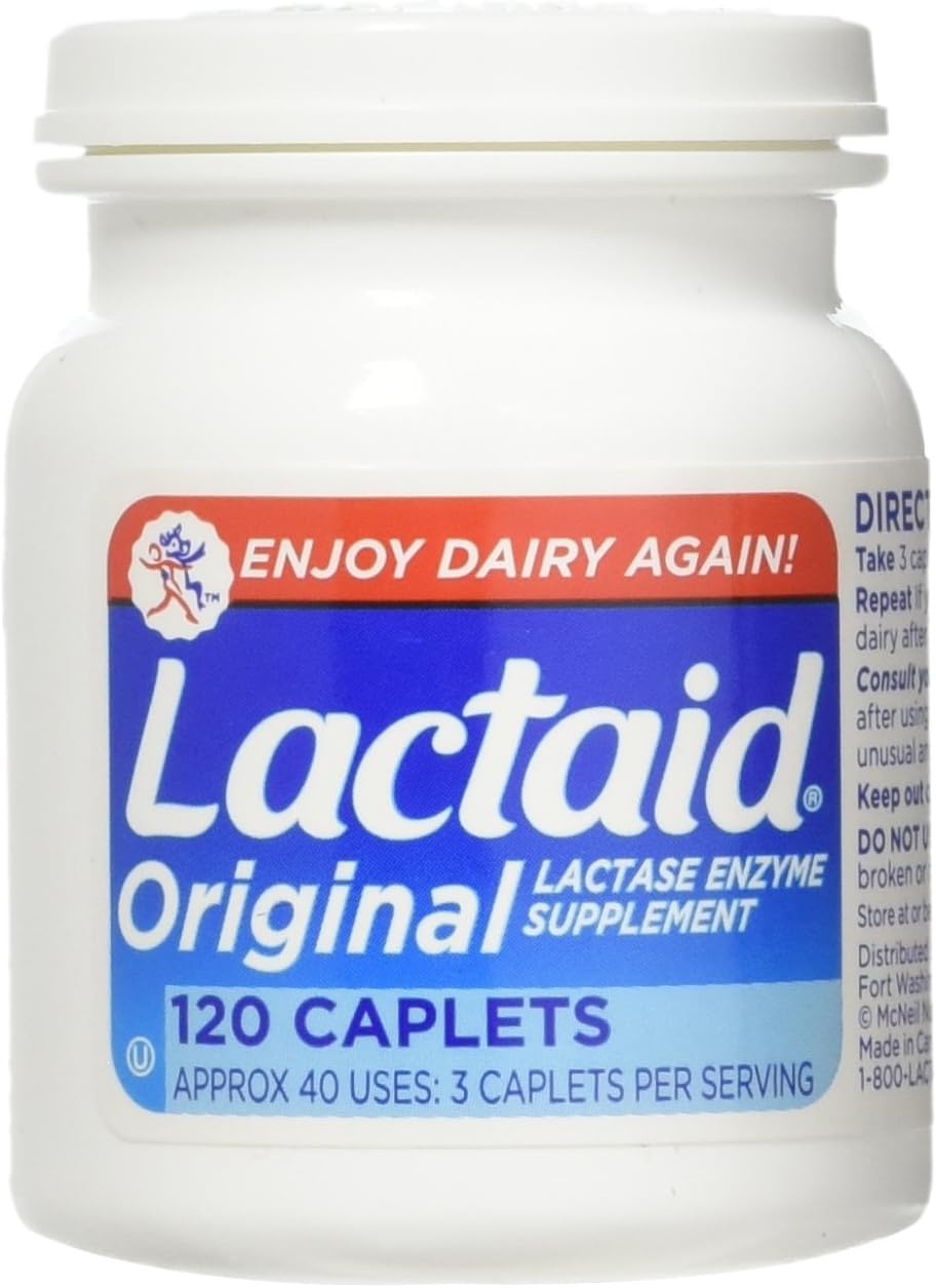 Lactaid - LACTAID Original Caplets 120 un (Pacote com 3) – Comprimidos para intolerância à lactose