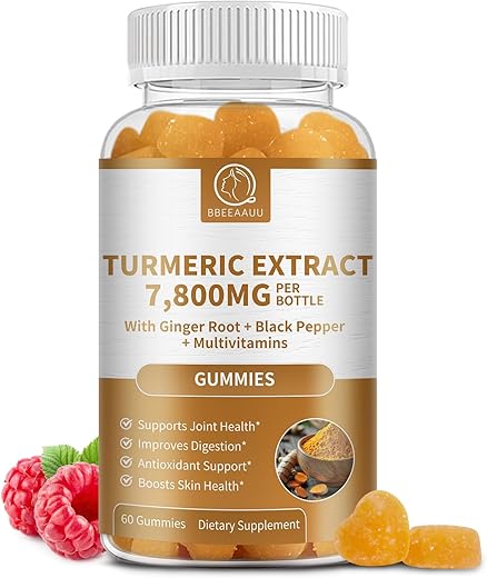 BBEEAAUU - (1 Pacote) Gomas de Cúrcuma para Adultos, Cúrcuma Curcumina com Pimenta Preta, Suplemento de Cúrcuma Apoia as Articulações