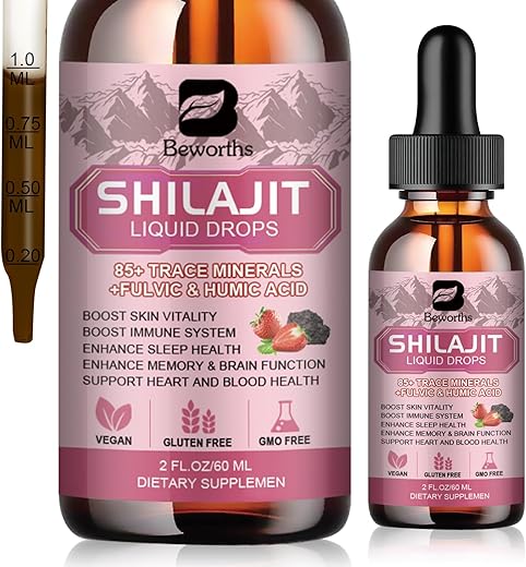 B BEWORTHS - Shilajit Resina Líquida | Shilajit Puro para Homens 85 Minerais Traços Complexo Contém Ashwagandha, Cúrcuma, Ginseng, Chaga, Ácido Fúlvico para Suporte Imunológico, Estimulante Cerebral e