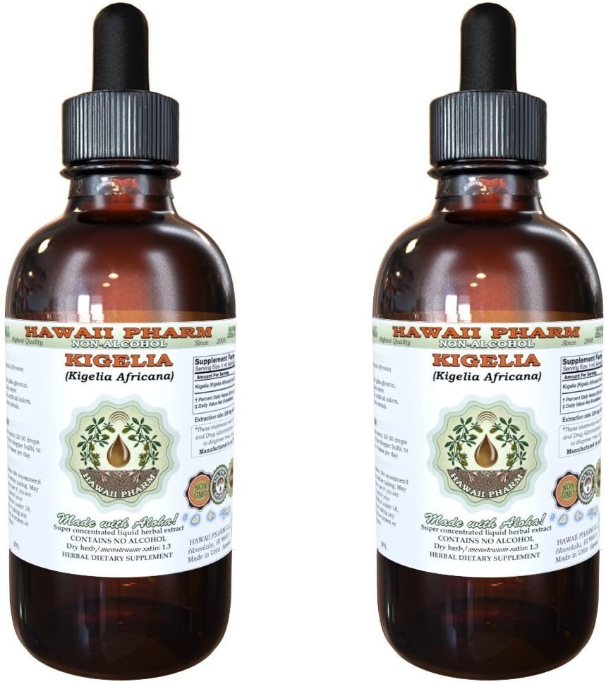 Kigelia Africana Extrato Líquido Sem Álcool, Glicerito de Fruta Seca de Kigelia – Hawaii Pharm 2×4 oz (118 ml)