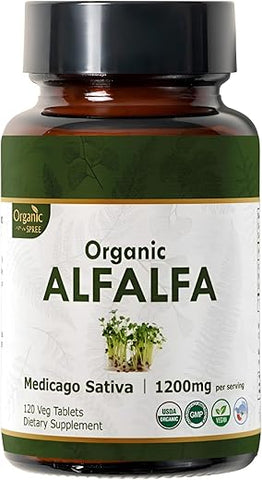 ORGANIC SPREE - Alfalfa 120 Comprimidos | Medicago Sativa (Alfafa) | Orgânico e Natural | Suplemento Superfood com Vitaminas e Minerais | Vegano e Certificado pelo USDA 120tab