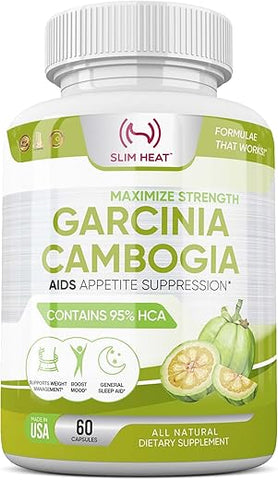 Slim Heat - Extrato de Garcinia Cambogia Pura 100%% com 95%% de HCA – Controle de Apetite – Melhor Bloqueador de Carboidratos para Mulheres