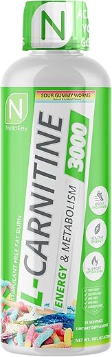 L-Carnitina 3000mg – Transforme em Combustível – Sem Açúcar e Sem Glúten – Minhocas de Goma Azeda – 31 Porções - NutraKey