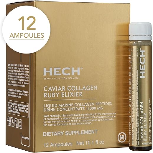 Caviar Collagen Ruby Elixier – 11,000 mg Peptídeos de Colágeno Marinho e Caviar, Polifenóis e Complexo de 9 Nutrientes Vita-Minerais Bioativos – Beleza com Elixir Ruby - HECH