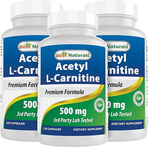 Best Naturals - Melhor Naturals Acetyl L-Carnitina 500 Mg 120 Cápsulas (Pack com 3) – Aumente sua energia e metabolismo