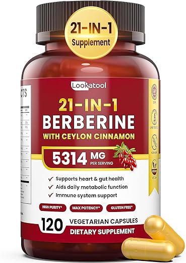 Lookatool - Berberina Orgânica 1500mg com Canela do Ceilão – 21 em 1, 120 Cápsulas de Alta Absorção para Suporte ao Metabolismo