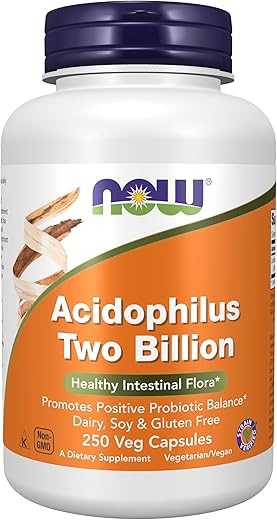 Acidophilus – 250 Cápsulas Vegetais, Flora Intestinal Saudável, 2 Bilhões de Cepas Verificadas - NOW Foods