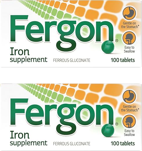 Suplemento de Ferro de Alta Potência, 100 Comprimidos, Embalagem com 2 – Comprimidos de Ferro Potentes, 100 Unidades, Pacote com 2 - Fergon