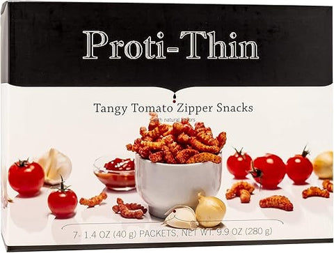 Snacks de Tomate Apimentado com Alto Teor de Proteína, Crocantes e Saudáveis, 15g de Proteína, Baixa Caloria, Baixo Teor de Gordura e Açúcar, Sem Glúten – 1 Embalagem com 7 Porções - Proti-Thin