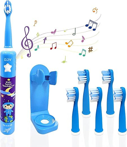 OJV - Escova de Dentes Elétrica Musical 8620 para Crianças, 3 Modos, Temporizador de 2 Min, 6 Cerdas Recarregáveis, Smart Sonic Music, para Meninas de 3 a 14 Anos com Suporte de Parede