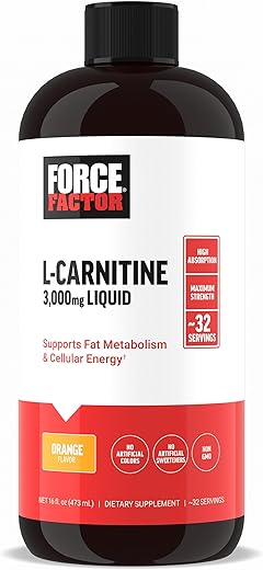 L-Carnitina Líquida 3000mg – Transforme Gordura em Energia, Recuperação Muscular e Energia Celular – Máxima Potência, Não-OGM - Force Factor