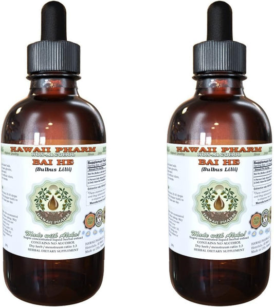 Bai He Extrato Líquido Sem Álcool, Bulbo de Lírio Glicerito, Hawaii Pharm Herbal Natural 2×60 ml