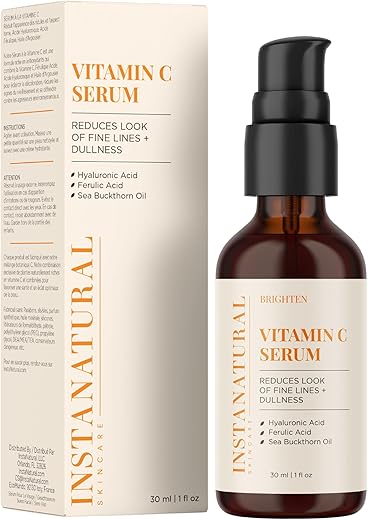 Serum Facial de Vitamina C, Ilumina, Hidrata e Reduz Sinais de Envelhecimento, com Vitamina C, Ácido Hialurônico e Ferúlico, 30 ml - InstaNatural