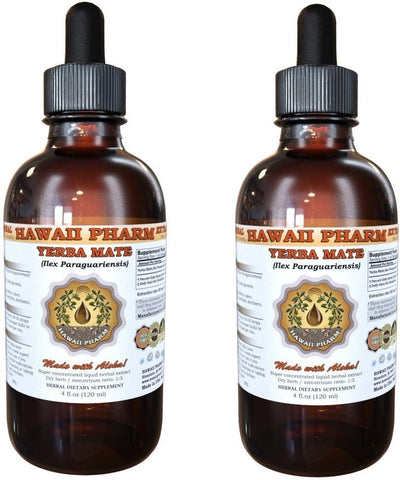 Yerba Mate Líquido, Extrato Orgânico de Yerba Mate (Ilex Paraguariensis), Tintura Herbal, Hawaii Pharm, Feito nos EUA, 2×120 ml