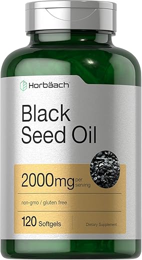 Cápsulas de Óleo de Semente Preta | 2000mg | 120 Unidades | Nigella Sativa Pressionado a Frio | Suplemento Livre de OGM e Glúten - Horbäach