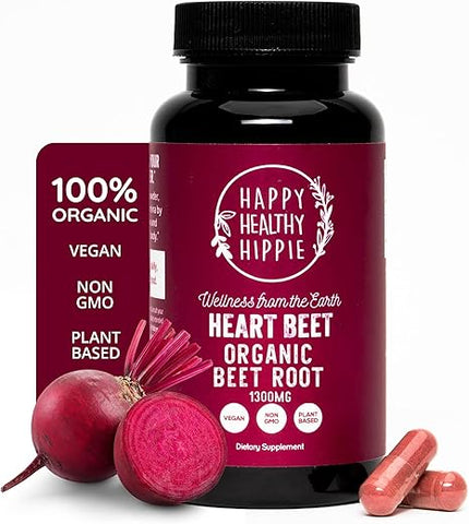 Happy Healthy Hippie - Cápsulas de Beterraba Orgânica [1.300mg Superfood] – Suplemento para Suporte à Pressão Arterial, Pó de Beterraba – Suplemento de Óxido Nítrico, Fluxo Sanguíneo