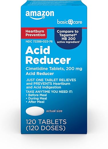 Cimetidine 200 mg – Redutor de Acidez, Remédio para Azia e Alívio de Indigestão – 120 Comprimidos - Amazon Basic Care