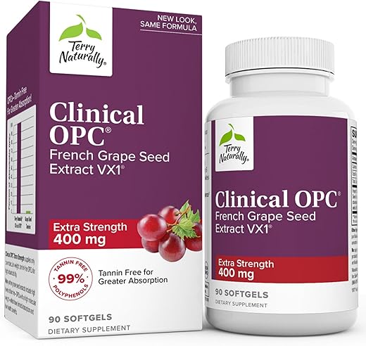 Clinical OPC Extra Strength – 90 Softgels – Extrato de Semente de Uva Francesa – Suporte à Saúde Imunológica, Antioxidante – Não-OGM, Sem Glúten – 90 Porções - Terry Naturally