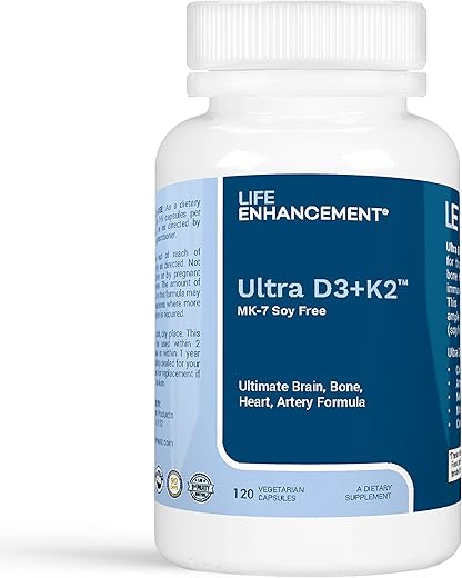 Life Enhancement - Vitamina D3 K2 – 2000 UI de Vitamina D3 com Vitamina K2 – Suplemento para Formação Óssea Saudável, Saúde Cardiovascular e Suporte Imunológico – 120 Porções