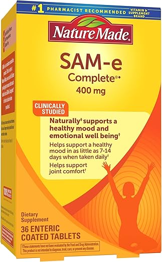 SAM-e Complete 400 mg – Suporte para o Humor, 36 Comprimidos, 36 Dias – Comprimidos para Melhorar o Humor - Nature Made