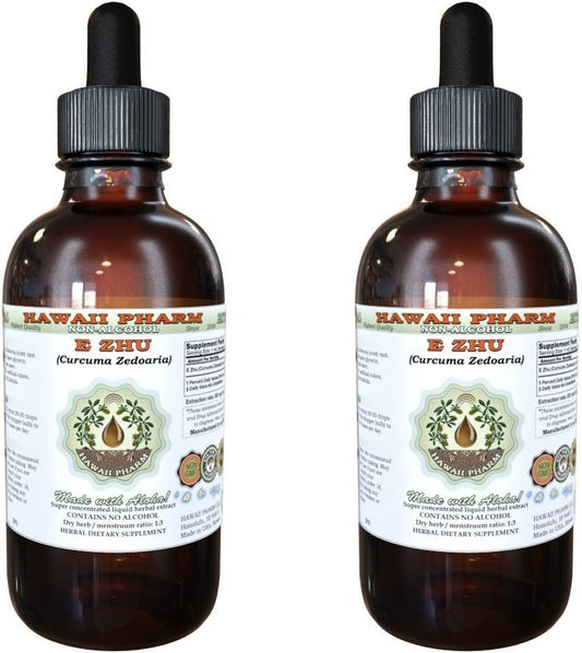 E Zhu Extrato Líquido Sem Álcool, E Zhu, Glicerito de Raiz de Zedoária (Curcuma Zedoaria) Hawaii Pharm Suplemento Herbal Natural 2×120 ml